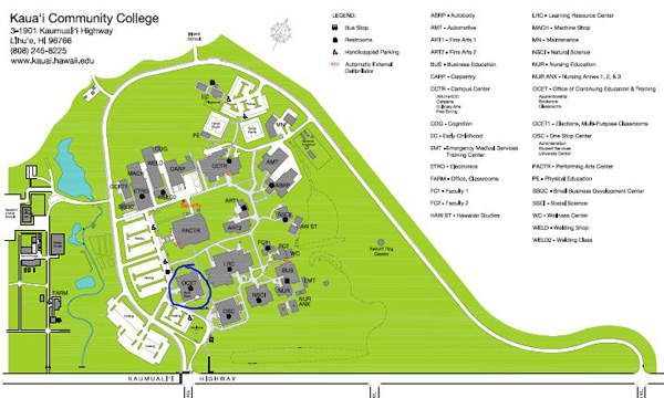 KCC OCET building location map Kauai Education